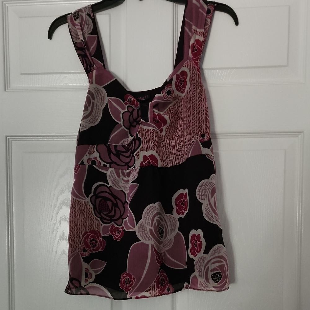 Notations Black and Pink Floral Tank Top